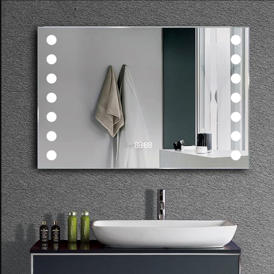 image 1 of Living and Home Fog-Free Bathroom Mirror with Round LED Lights - 80*60* H