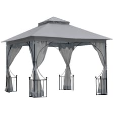 Outsunny 3 x 3m Garden Gazebo Patio Party Tent Shelter Outdoor Canopy Double Tier Sun Shade with Metal Frame and Netting, Light Grey