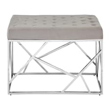Allure Mink Velvet Bench with  Silver Finish Frame Silver