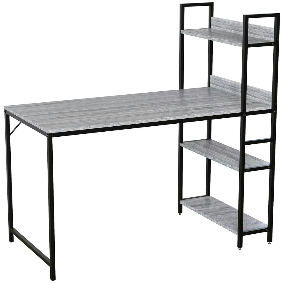 image 1 of Vida Designs Brooklyn Computer Desk With 3 Shelves Home Office Workstation, Grey