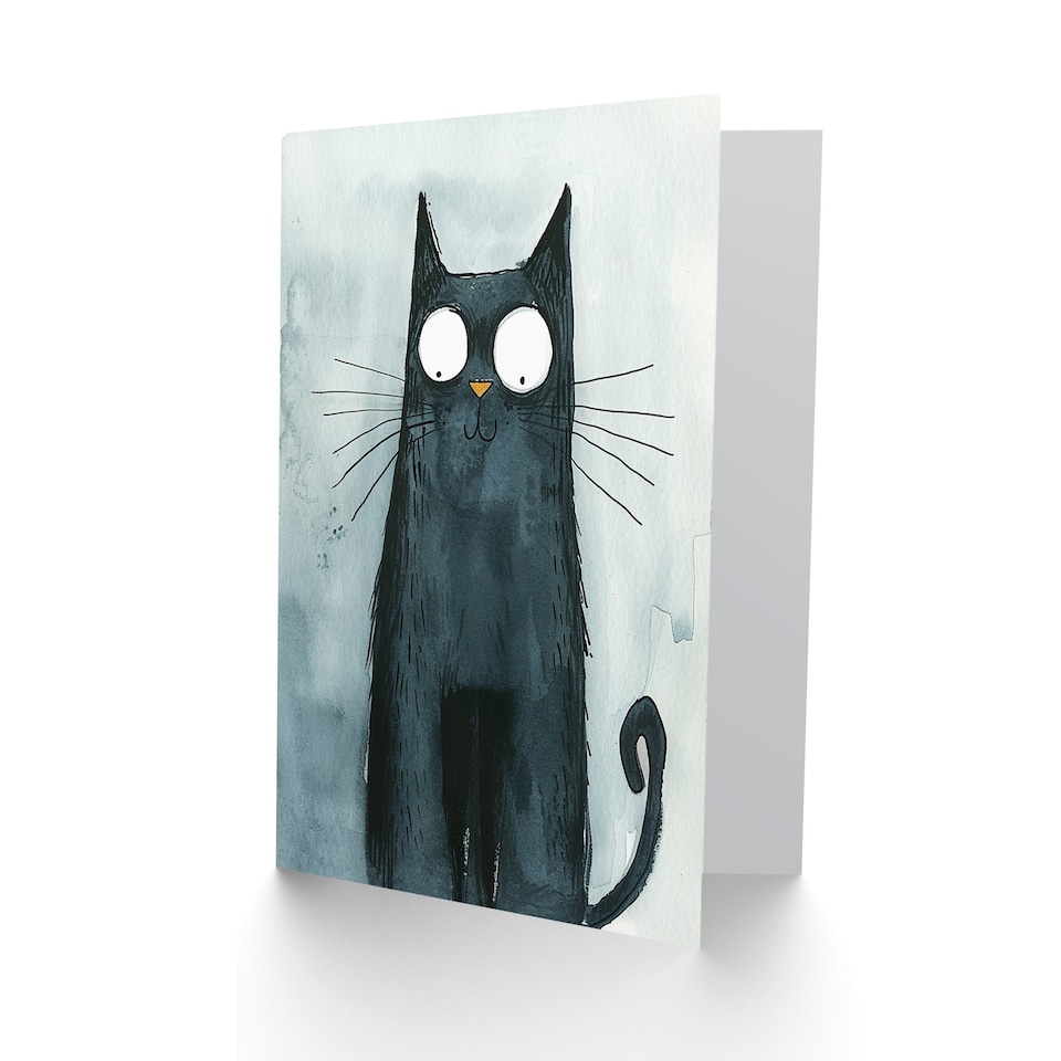 image 1 of Quirky Black Cat Lover Fun Cartoon Watercolour Birthday Card