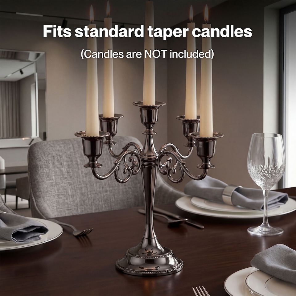 image 1 of Levede Candle Holder 5 Arm Metal Candelabra Black Candlestick Stand Centerpiece