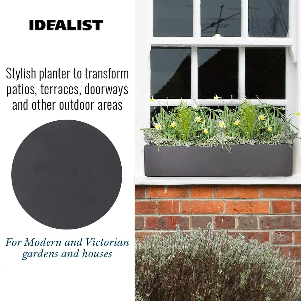 image 1 of Window Box Light Concrete Dark Grey Garden Planter L80 W17 H17.5 cm, 24 ltrs Cap.