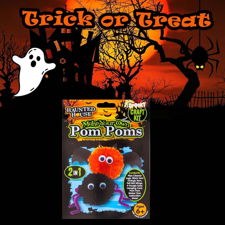 image 1 of vfm-estore Halloween Pom Pom Craft Kit - Multicolour, 22 x 16 cm