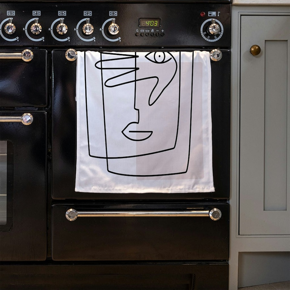 image 1 of line drawing of face and hand (Kitchen Towel)