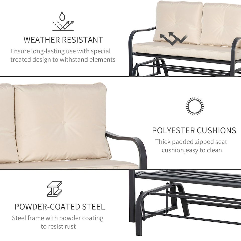 image 1 of Outsunny Outdoor Double Rocking Chair Glider Loveseat, Khaki