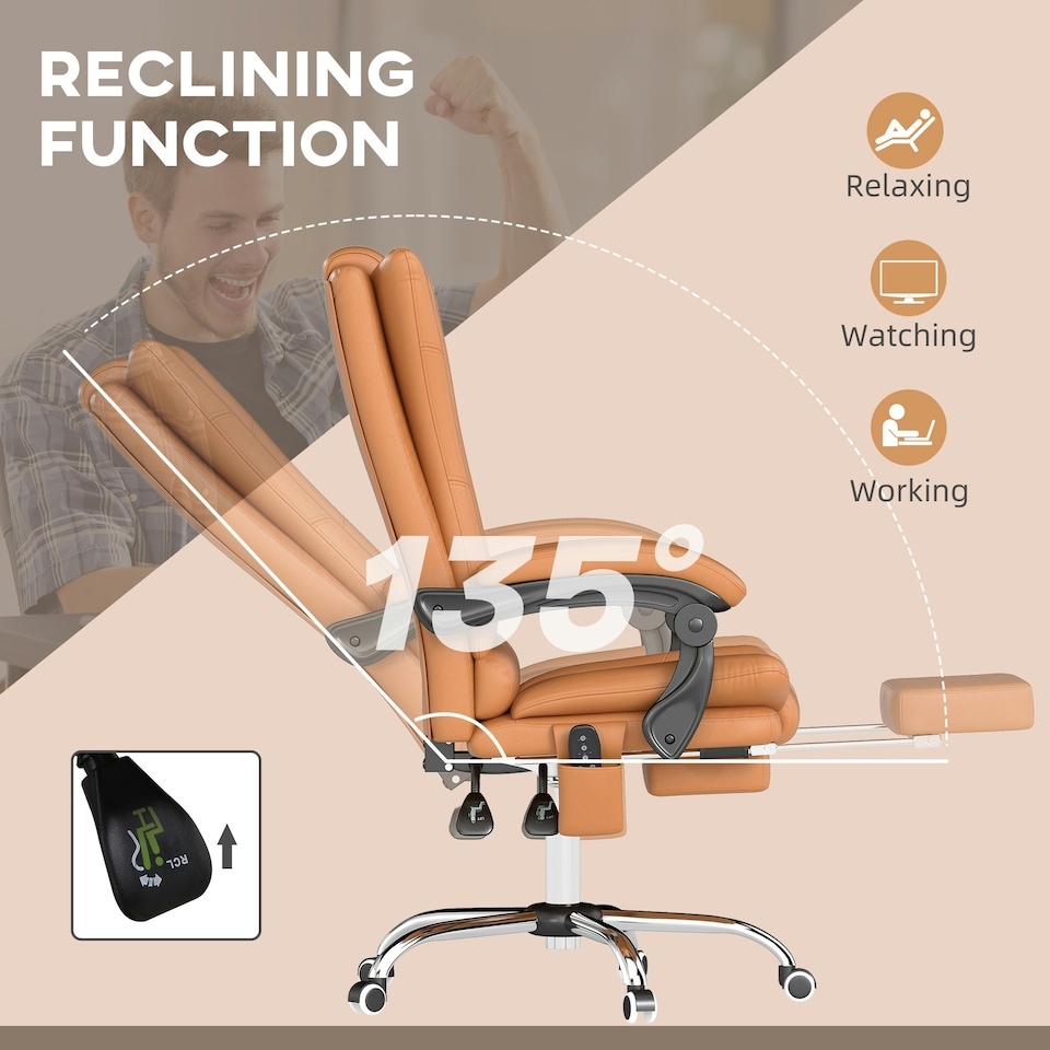 image 1 of Vinsetto PU Leather Vibration Massage Office Chair with Heat, Light Brown
