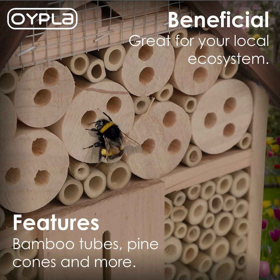 image 1 of Oypla Wooden Stick Bee Wildlife Insect Hotel House Garden Nest Shelter Box Habitat | Brown