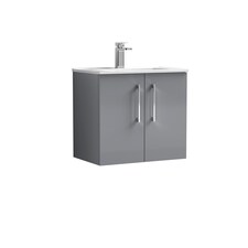 Bathroom 2 Soft Close Door Wall Hung Vanity Unit Basin, Grey, 440mm | Grey | Satin Grey