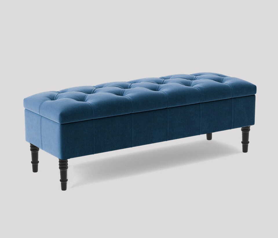 image 1 of Alyana 180cm Wide Tufted Rectangle Ottoman Storage Bench - Upholstery Velvet Shoe Bench with Turned Wooden Legs