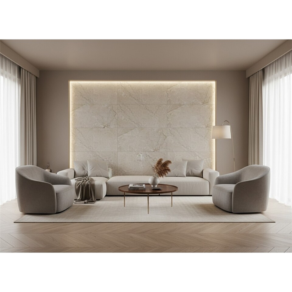 image 1 of Opalus Marble Grey Matt Porcelain Tile (3 Pack - 1 Box - 1.07m2 ) - Bedroom2 - Floor & Wall Tile - Inspired by Turkisk Marble