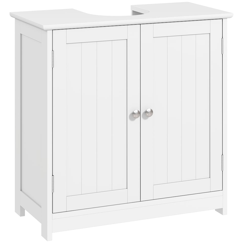 image 1 of kleankin Under Sink Bathroom Cabinet, Freestanding Under Sink Cabinet with 2 Doors and Adjustable Shelf for Basin without or with Pedestal, White | White | White