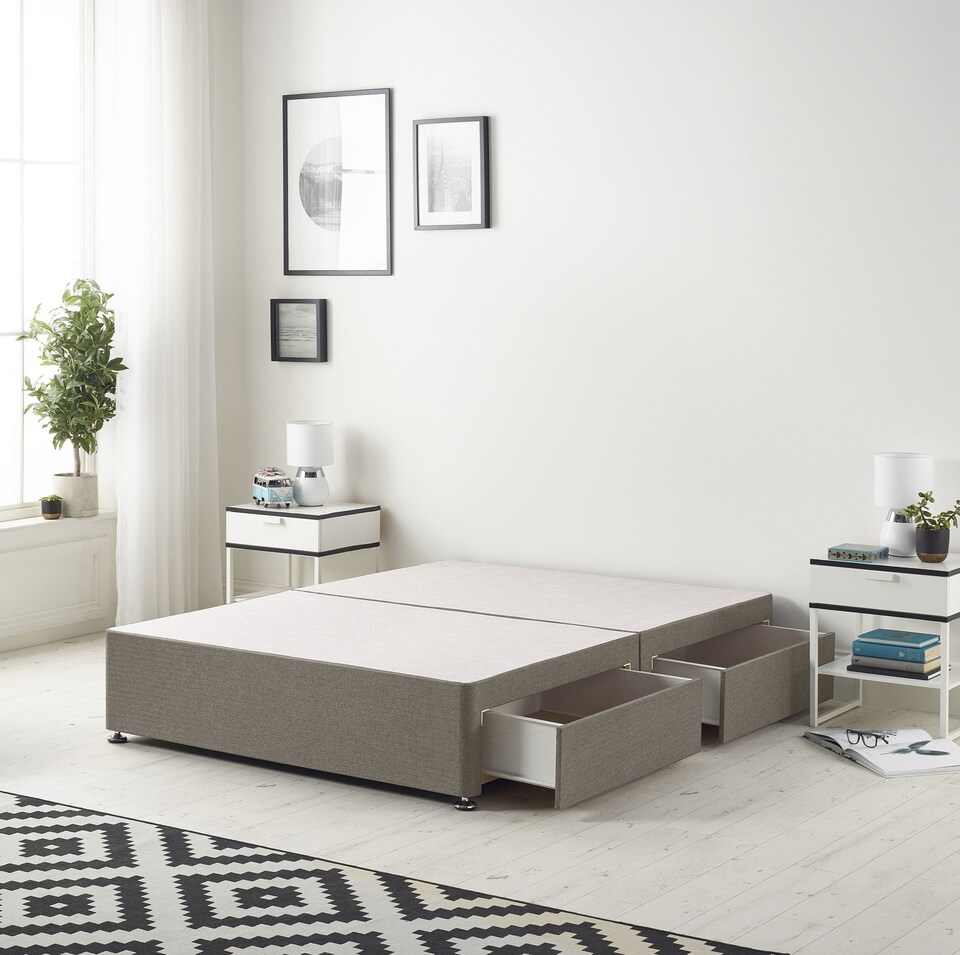 image 1 of Astoria Divan Bed Base with 2 Drawers & 30 Inch Diamante Headboard in Tweed Fabric | Brown | Coffee | Super King