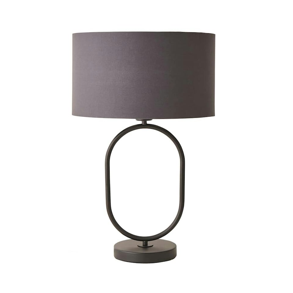 image 1 of ValueLights Antonia Charcoal Fabric Drum Lamp Shade Matte Black Oval Table Lamp | Black