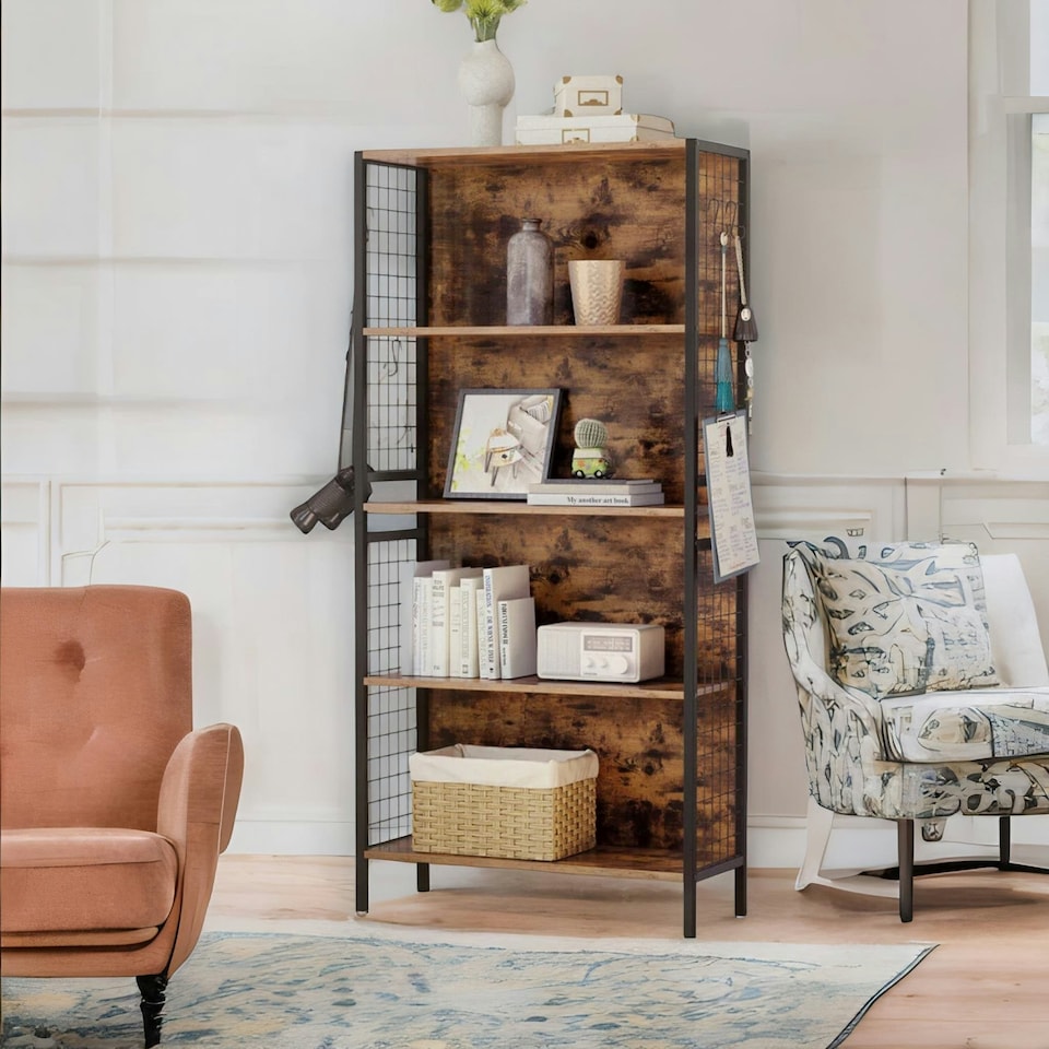 image 1 of Industrial 4 Tier Bookcase Storage Cabinet Rustic Brown Brown | One Size