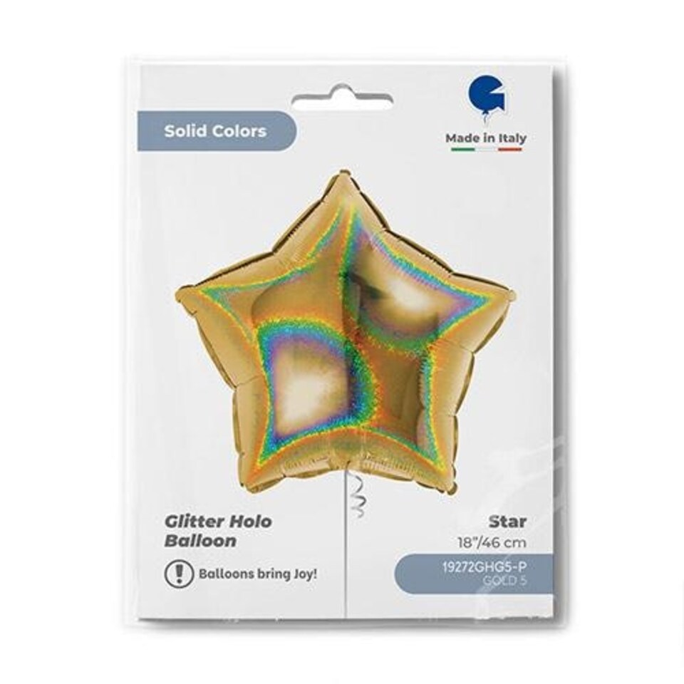 image 1 of Glitter Holographic Gold Star Shape Foil Helium Balloon 46cm / 18 in