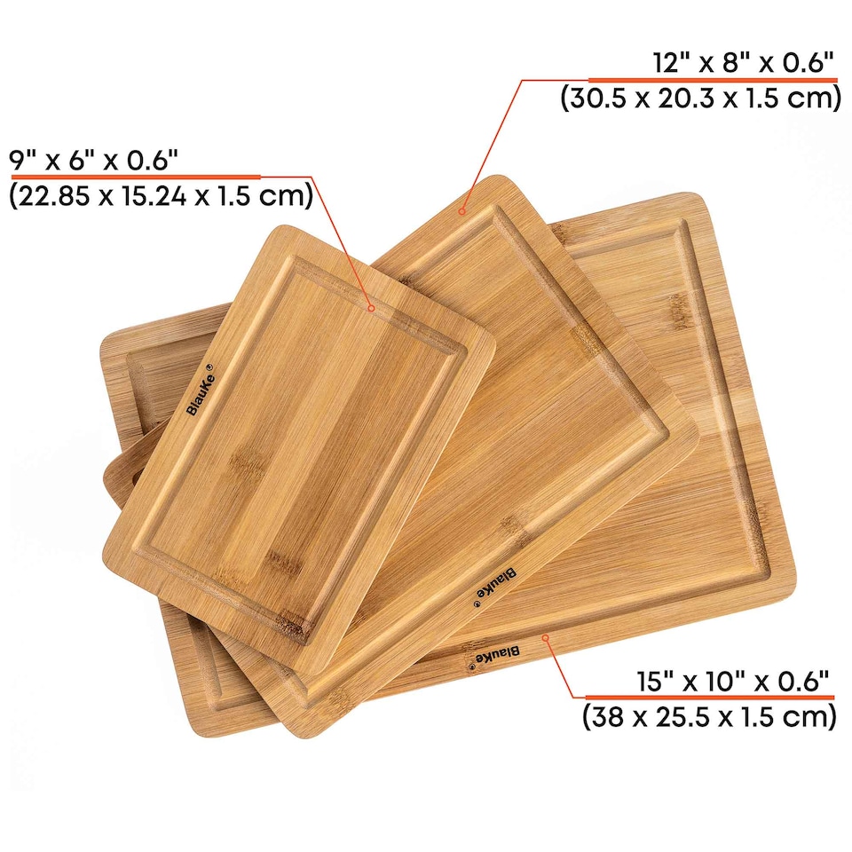 image 1 of BlauKe Wood Cutting Boards for Kitchen - Bamboo Cutting Board Set with Juice Groove and Handles - Wooden Chopping Board
