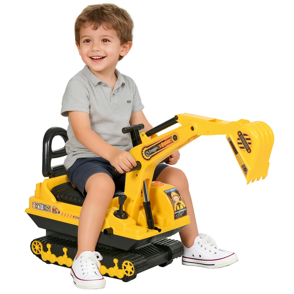 image 1 of HOMCOM Kids Ride On Toy Digger Excavator Toy Tractors Walker Toddler Truck Basket Storage For Boys Girls 18-48 Months Yellow NO POWER