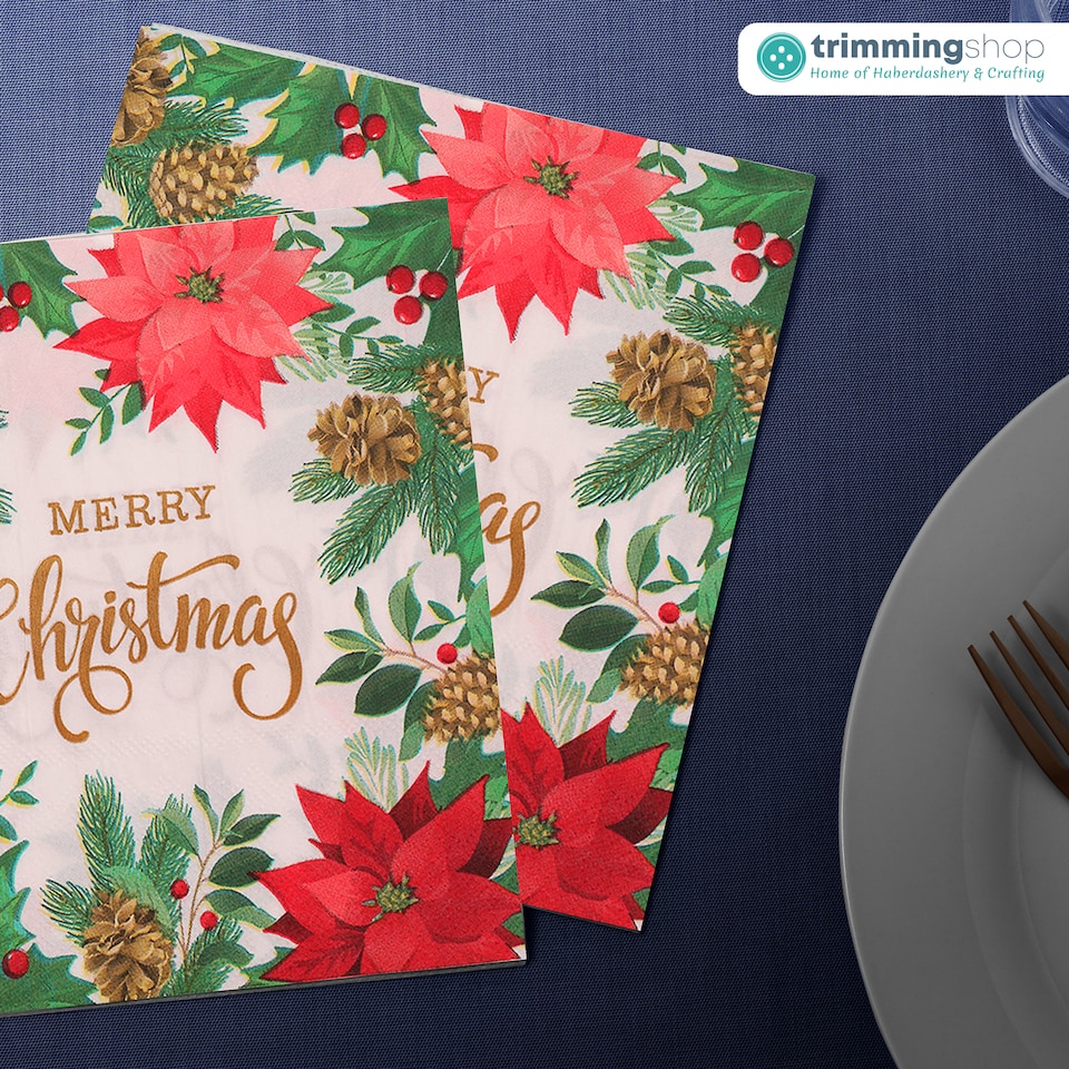 image 1 of Trimming Shop 33 x 33cm Poinsettia Leaf  2 Ply Holiday Serviettes - 20pcs