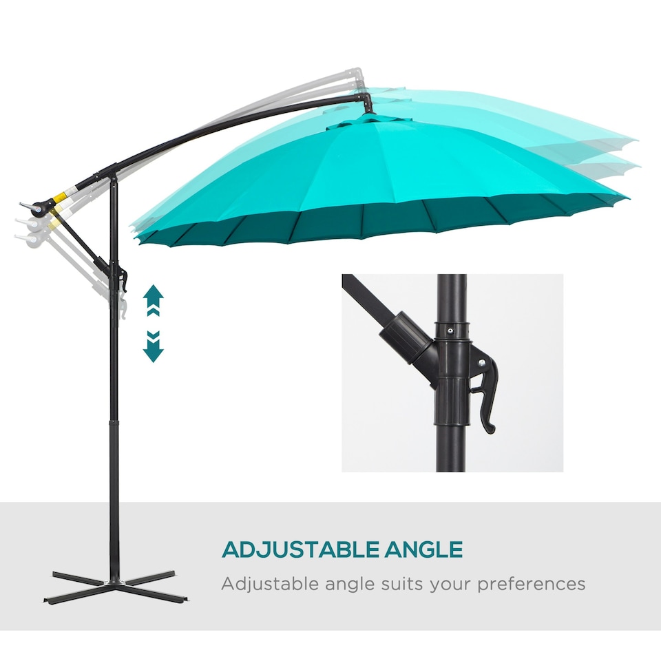 image 1 of Outsunny 3(m) Cantilever Shanghai Parasol w/ Crank Handle, Cross Base, Turquoise