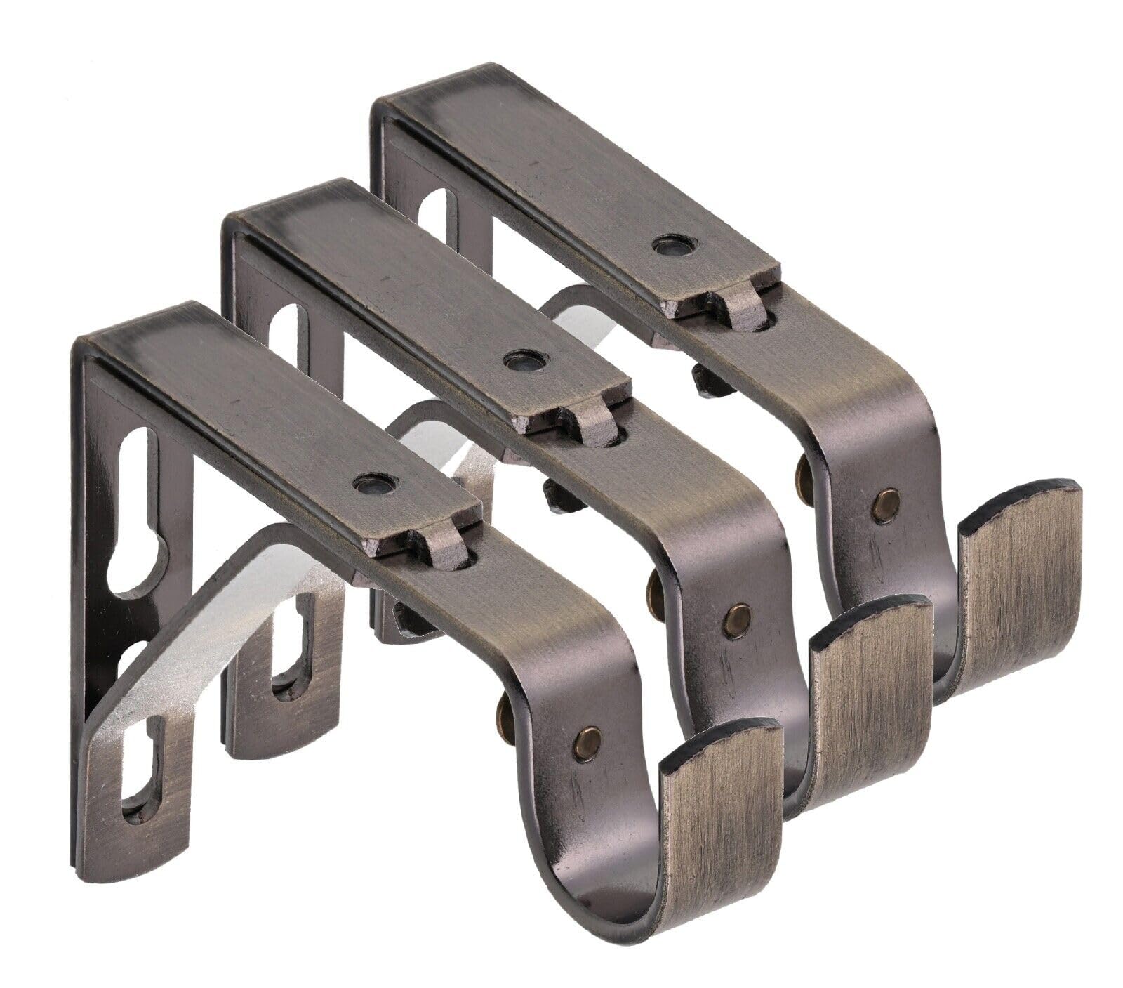 Lister Cartwright 19mm Metal Curtain Pole Brackets, Extendable 9-13cm, Antique Brass, Pack of 3