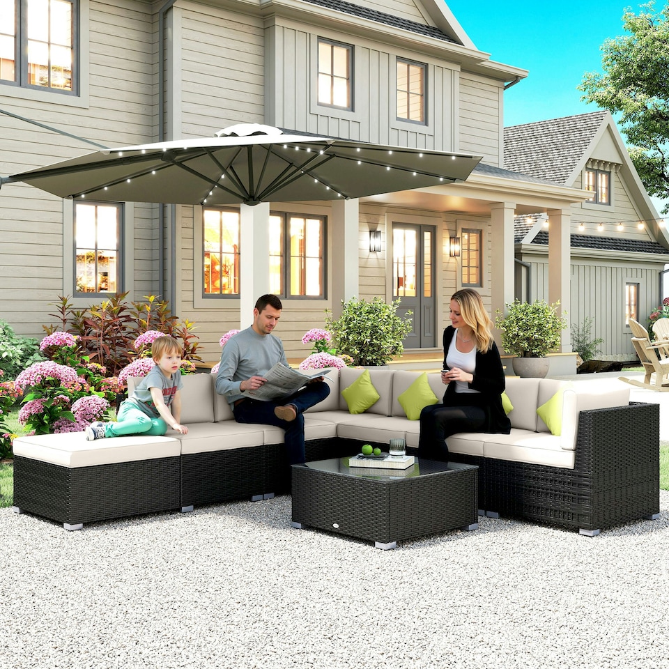 image 1 of Outsunny 8pc Rattan Sofa Garden Furniture Aluminium Outdoor Patio Set Black