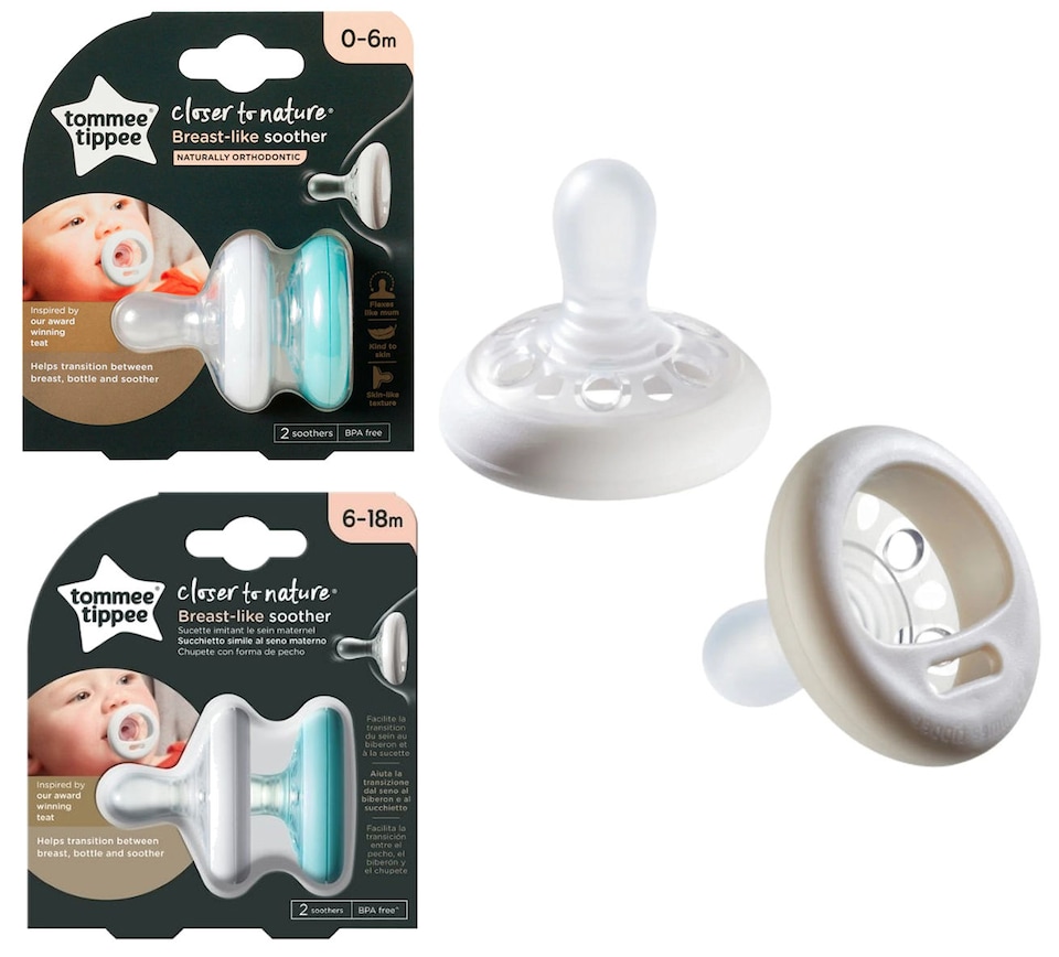Tommee Tippee Closer to Nature Breast-Like Soothers 2 Pack | Orthodontic BPA Free Baby Dummies with Soft Skin-Like Texture | Newborn Baby Comfort Soothers