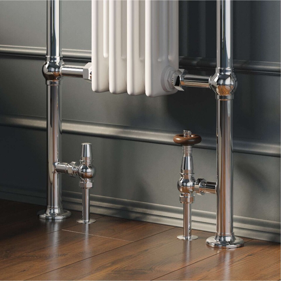 image 1 of Derry Traditional - Chrome Thermostatic Radiator Valve & Lockshield Angled 8mm