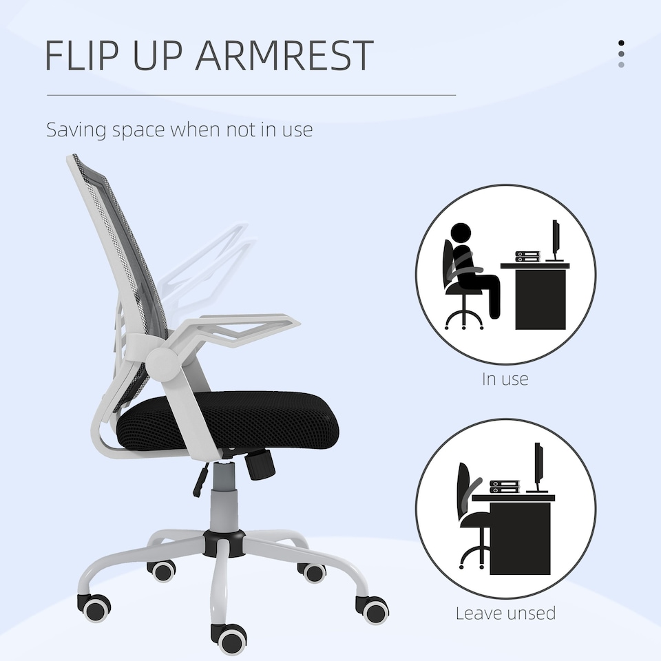 image 1 of Vinsetto Mesh Swivel Office Chair w/ Lumbar Support, Black and White