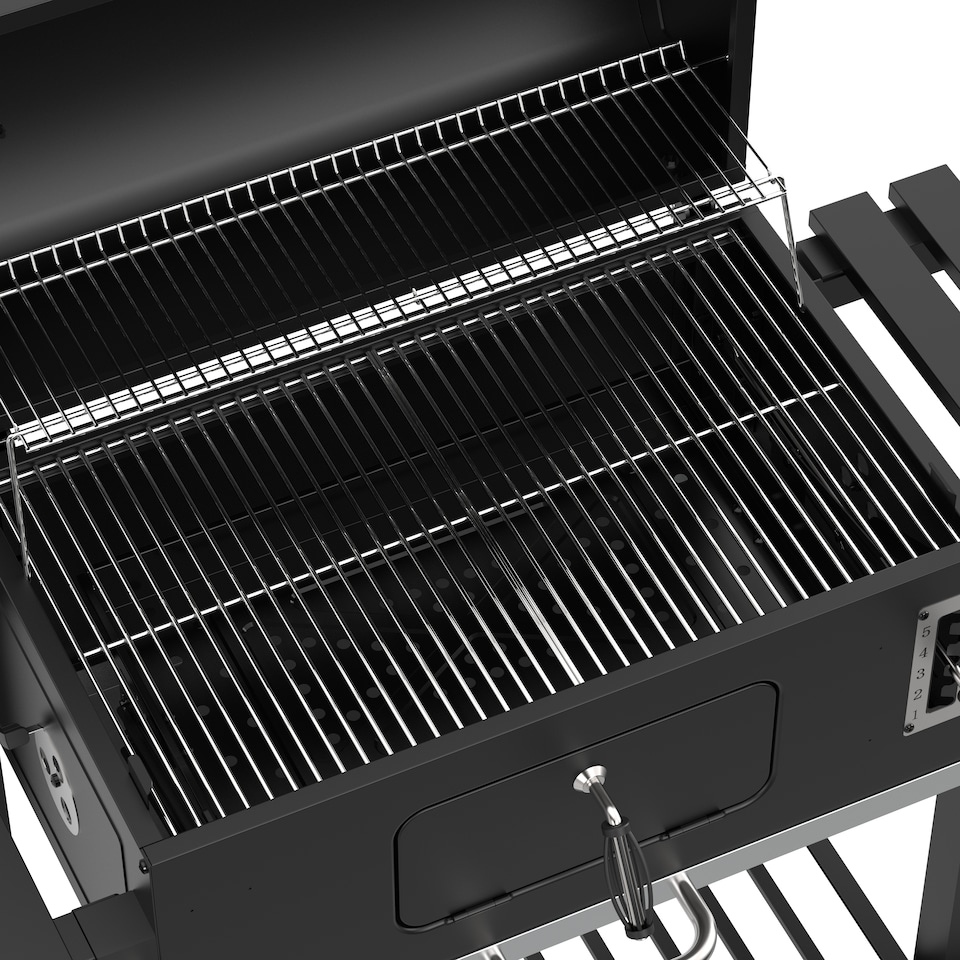 image 1 of Woodland Grill Heavy Duty Charcoal BBQ Grill with Foldable Side Shelves, Black - OC01CBQ5032 | Black | 1
