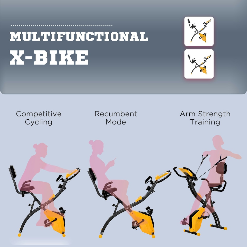 image 1 of HOMCOM 2-In-1 Folding Exercise Bike with 8-Level Magnetic Resistance Yellow