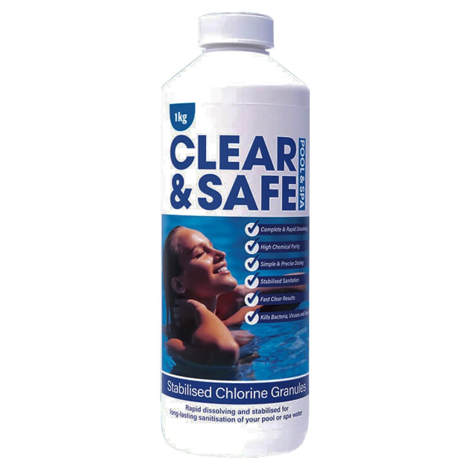 Clear & Safe 1kg Stabilised Chlorine Granules - For Sanitisation of Pool, Spa & Hot Tub