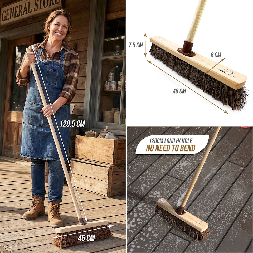 image 1 of Natural Bassine 18" Outdoor Heavy Duty Stiff Broom with Wooden Handle