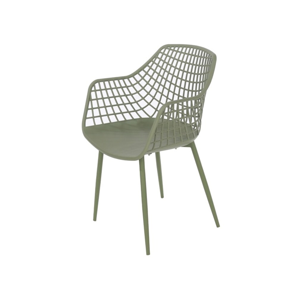 image 1 of Rimini Lattice Bistro Table and 2 Armchair Set - Plastic/Metal - L60 x W60 x H84 cm - Moss Green - Partially Assembled
