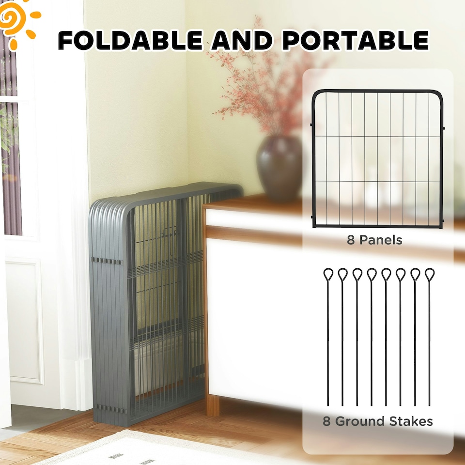 image 1 of PawHut Eight-Panel Dog Playpen with Door, for Indoor, Outdoor, 60cm Tall