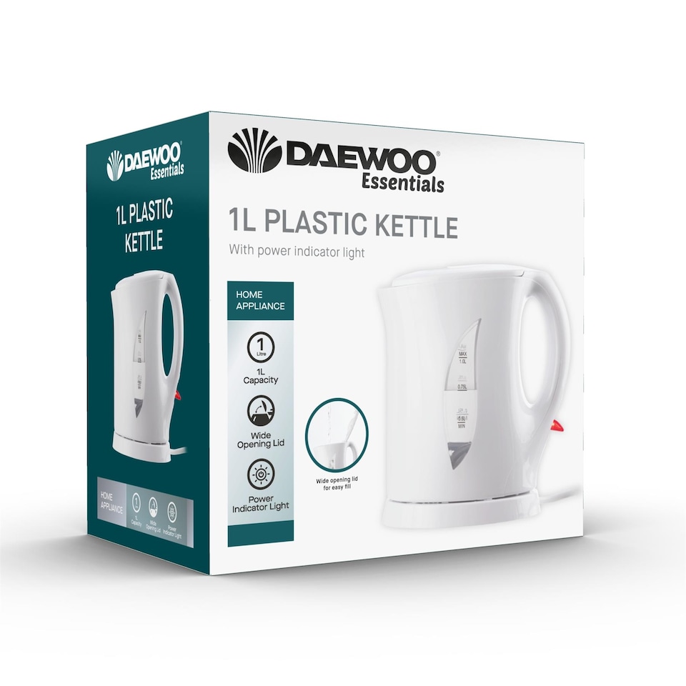 image 1 of Daewoo Essentials Compact Travel Kettle 1L White