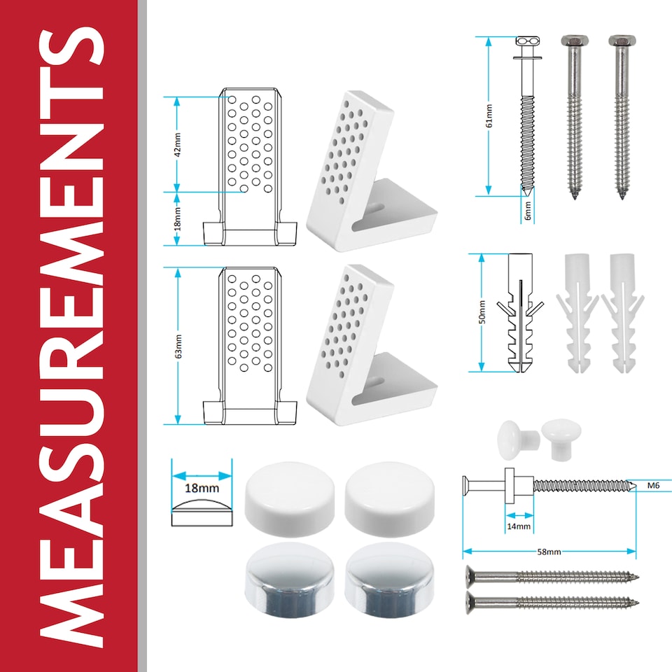 image 1 of SPARES2GO Toilet Pan Fixing Kit Angled Floor WC Bidet Basin Bathroom Bracket Set (White and Chrome Silver Cap Covers)