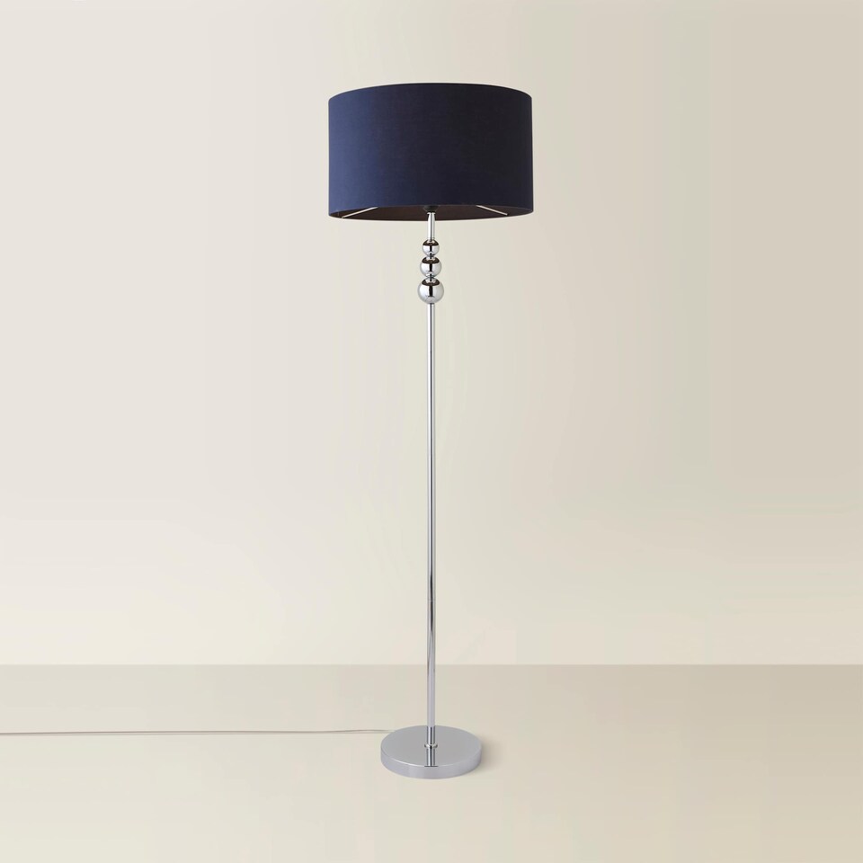 image 1 of ValueLights Marissa Navy Blue Shade with Chrome Stacked Ball Floor Lamp | Blue