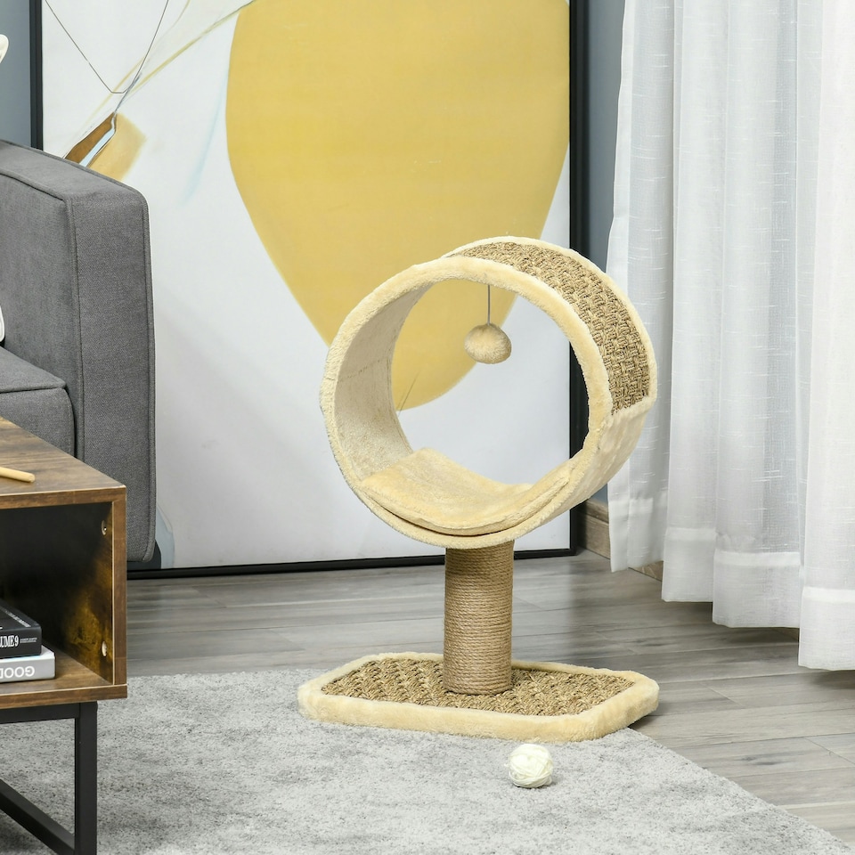 image 1 of PawHut 56cm Cat Tree for Small Cat with Scratching Post Tunnel Cushion Beige