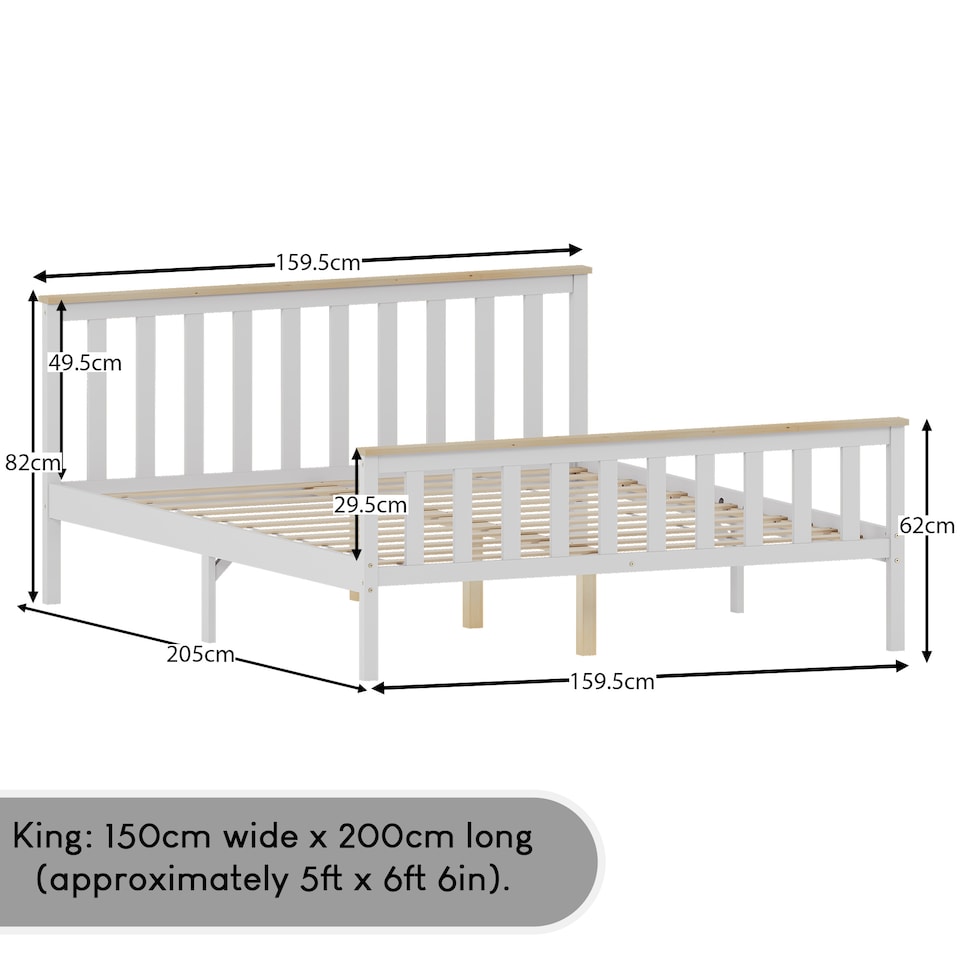 image 1 of Vida Designs Milan King Size Wooden Bed, High Foot, White & Pine & Gel Memory Foam Pocket Spring Mattress, King