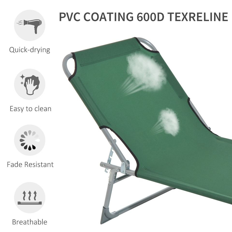 image 1 of Outsunny Camping Cot Picnic Sun Lounger Portable Folding Chair Patio Green | Green | Green