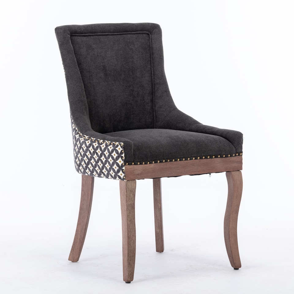 image 1 of Bewley Set of 4 Vintage Linen Upholstered Kitchen Dining Chairs with Oak Wood Legs