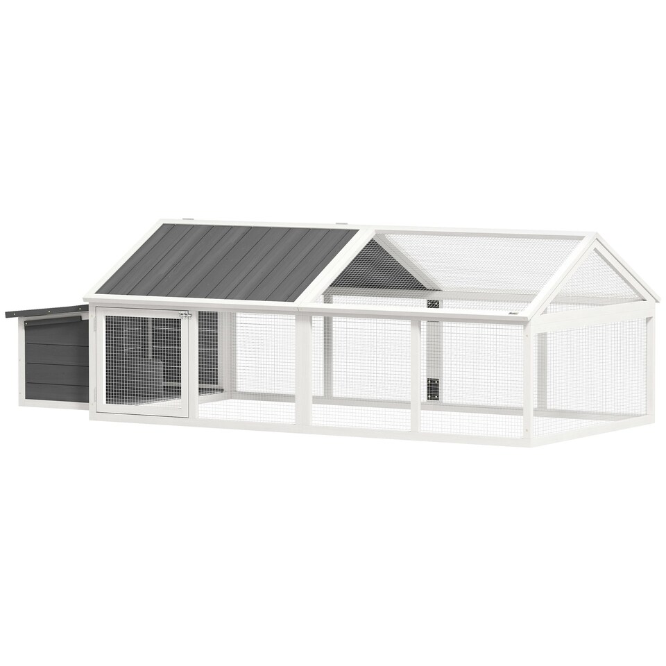 image 1 of PawHut Wooden Chicken Run with Nesting Box, Openable Roof, for 4-8 Chickens