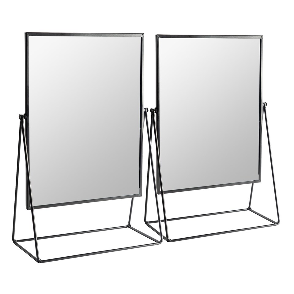 image 1 of Harbour Housewares 32 x 50cm Rectangle Makeup Mirrors - Black - Pack of 2 - Dressing Table Mirror Bathroom Mirror Vanity Mirror Tabletop Mirror | Black | Black | 50 x 32 x 16.5 CM | 2