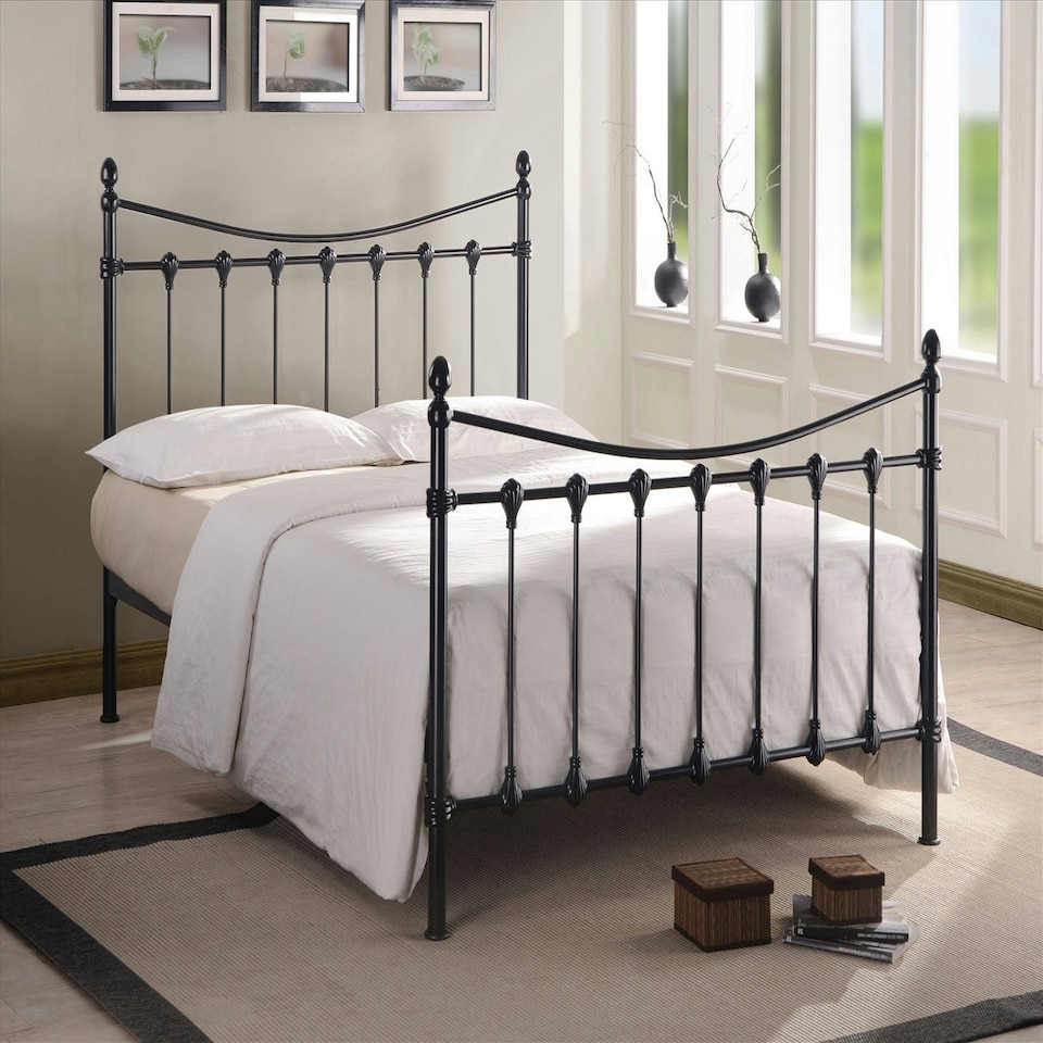 image 1 of 4ft6 Double Black Antique Victorian Style Traditional Metal Bed Frame Bedstead, Strong, Robust Bed