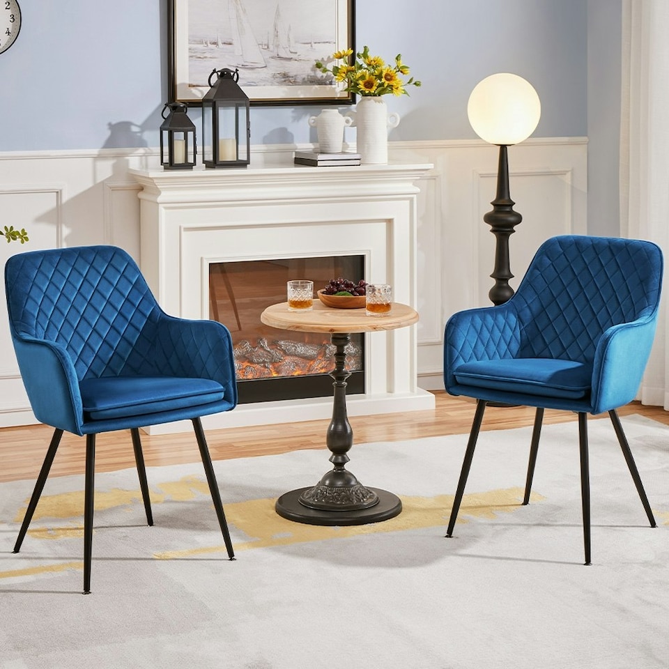 image 1 of Yaheetech Set of 2 Upholstered Dining Chairs with Velvet Fabric Blue