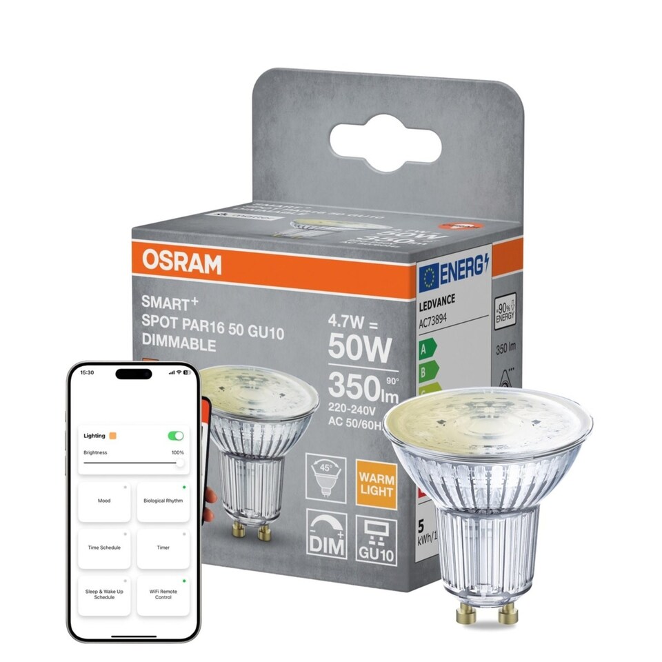 image 1 of Osram SMART+ MATTER Spot Dimmable PAR16 50 4.7W GU10 Smart LED Bulbs 4 Pack