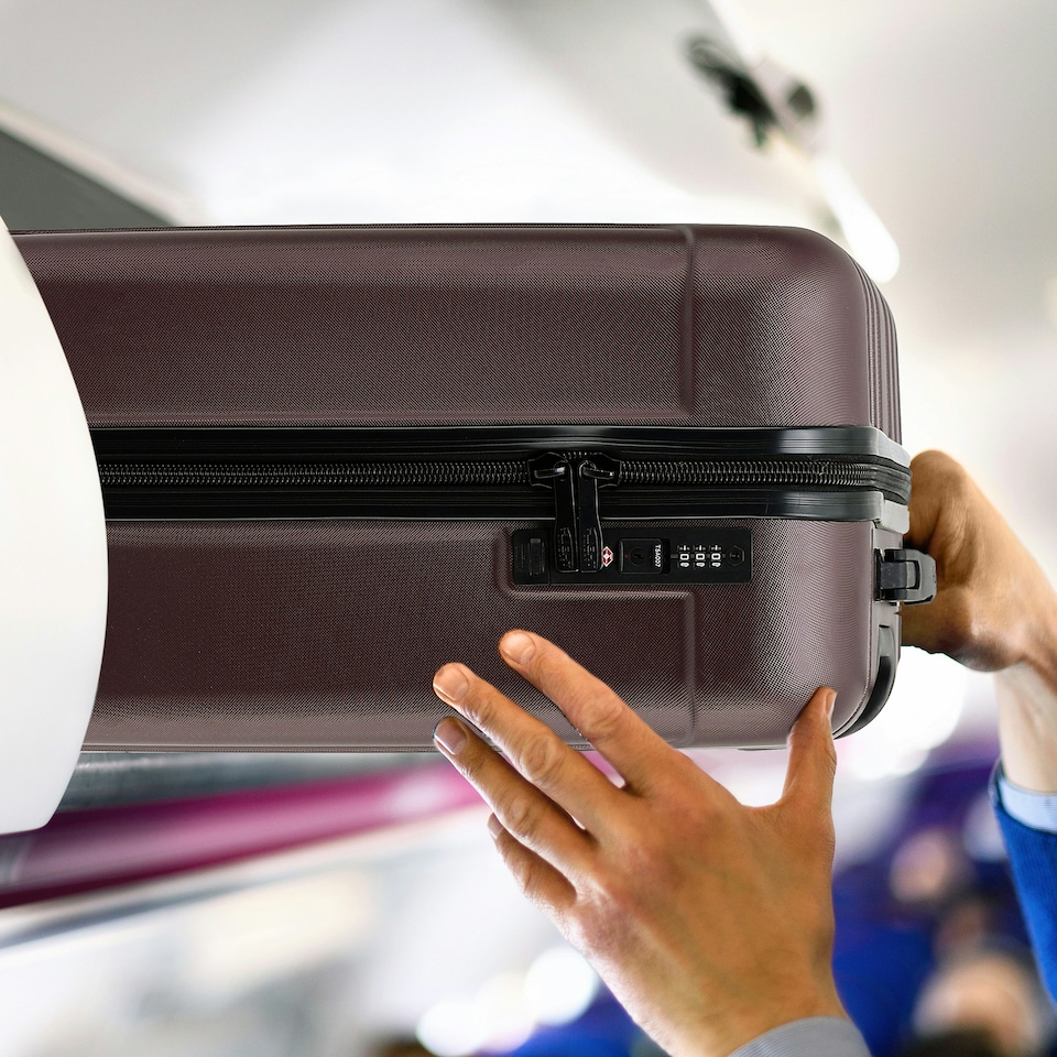 image 1 of Flight Knight Premium Hard Shell Lightweight Cabin Suitcase - 8 Spinner Wheels - Built-in TSA Lock & USB Port - easyJet Large Cabin Approved - 56x45x25cm Purple | Burgundy | Cabin Bag