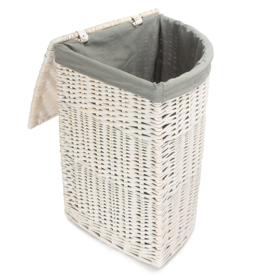 image 1 of Large Corner White Wash Laundry Hamper with Grey Sage Lining Grey | Grey