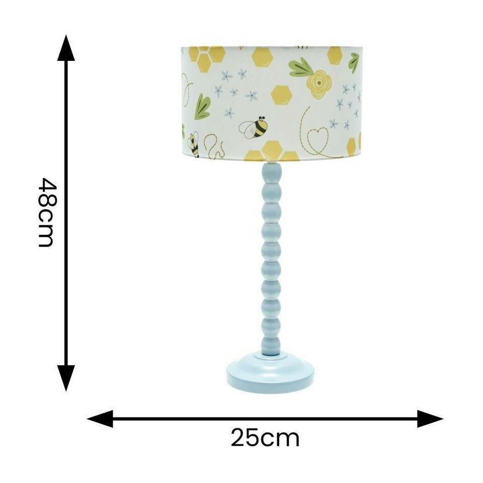 image 1 of ValueLights Bobbles Powder Blue Bobbin Table Lamp with Bumble Bee Shade